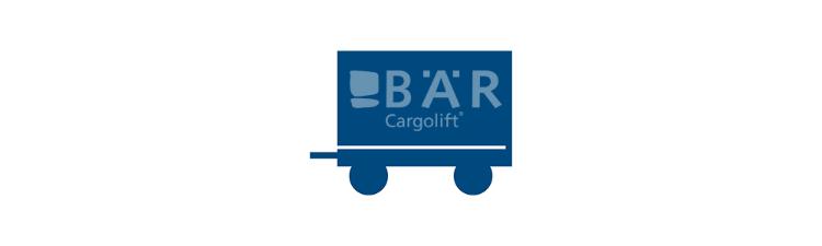 Modrý piktogram zobrazuje otočný přívěs z boku s logem Bar Cargolift.