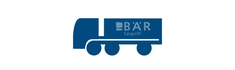 Modrý piktogram zobrazuje městský návěs ze strany s logem Bar Cargolift.